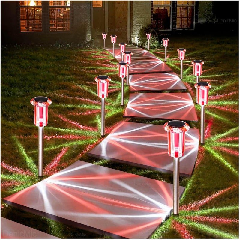 DenicMic Solar Lights Outdoor 10 Pack Waterproof Red White LED Stainless Steel Stake Outside Lights for Yard Pathway Garden Driveway Walkway Landscape Path Lighting Christmas Decorations - Image 1